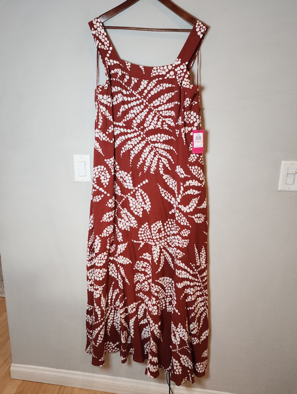 NWT Vince Camuto Rust Printed Square-Neck Smocked-Back Sleeveless Maxi Dress 2X
